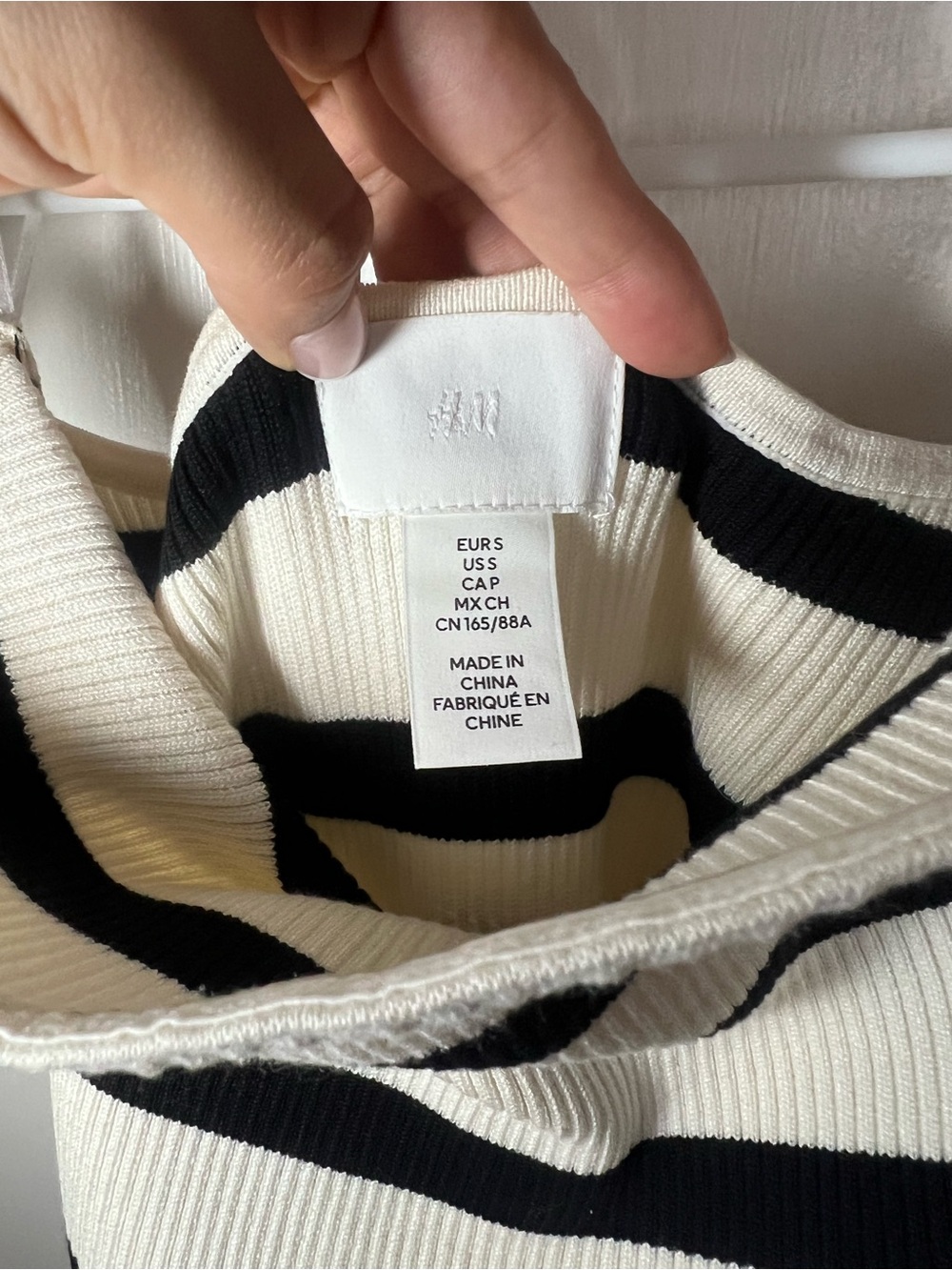 H&M Black and Cream Striped Ribbed Bodycon Maxi Dress